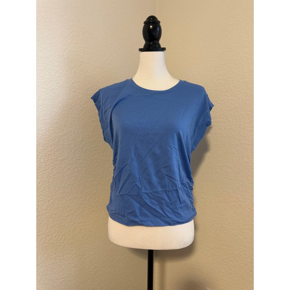 Madewell Side-Cinch Muscle Tee Medium Blue Cap Sleeve Ruched Top NJ787 - Picture 4 of 11